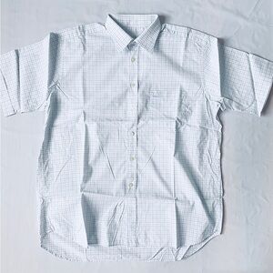 Dunhill London Plaid Button Down Shirt Cotton Blue White Men’s XL Short Sleeve